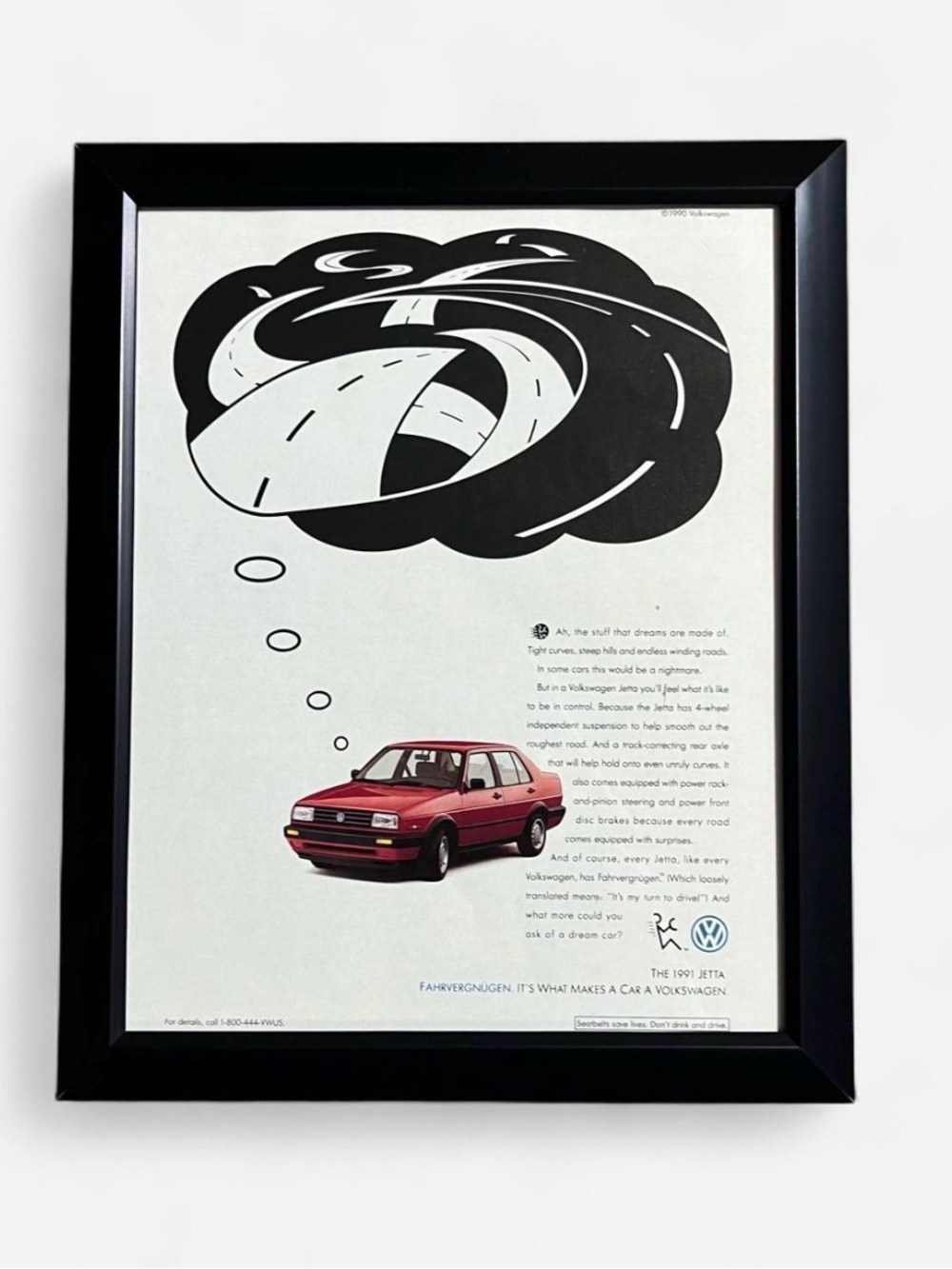Vintage 1990 Volkswagen Jetta Print Framed Size 8x10